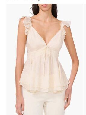 Parker Arlet Ruffle Sleeve Jacquard Clip-Dot Peplum Camisole Soft Cream M